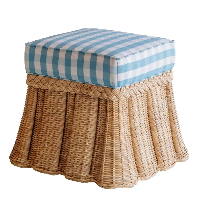 

Square pleated rattan stool, home decoration, natural materials, environmentally friendly manufacturing, durable wholesale