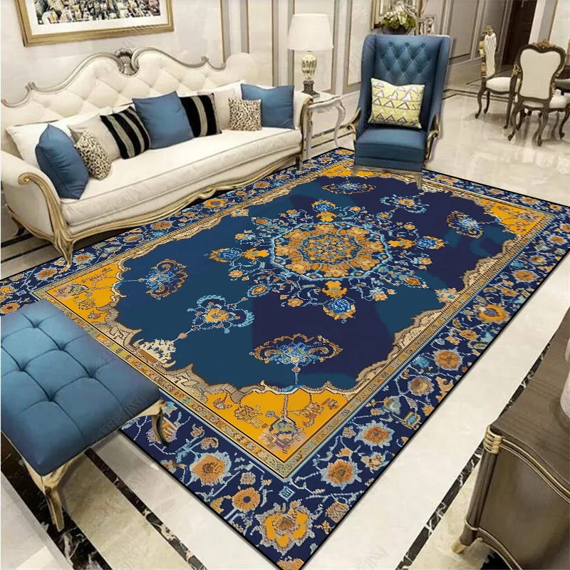 

Persian Carpet Living Room Sofa Coffee Table Carpet European Classical Blue Decoration Rug Large Size Bedroom Non Slip Floor Mat