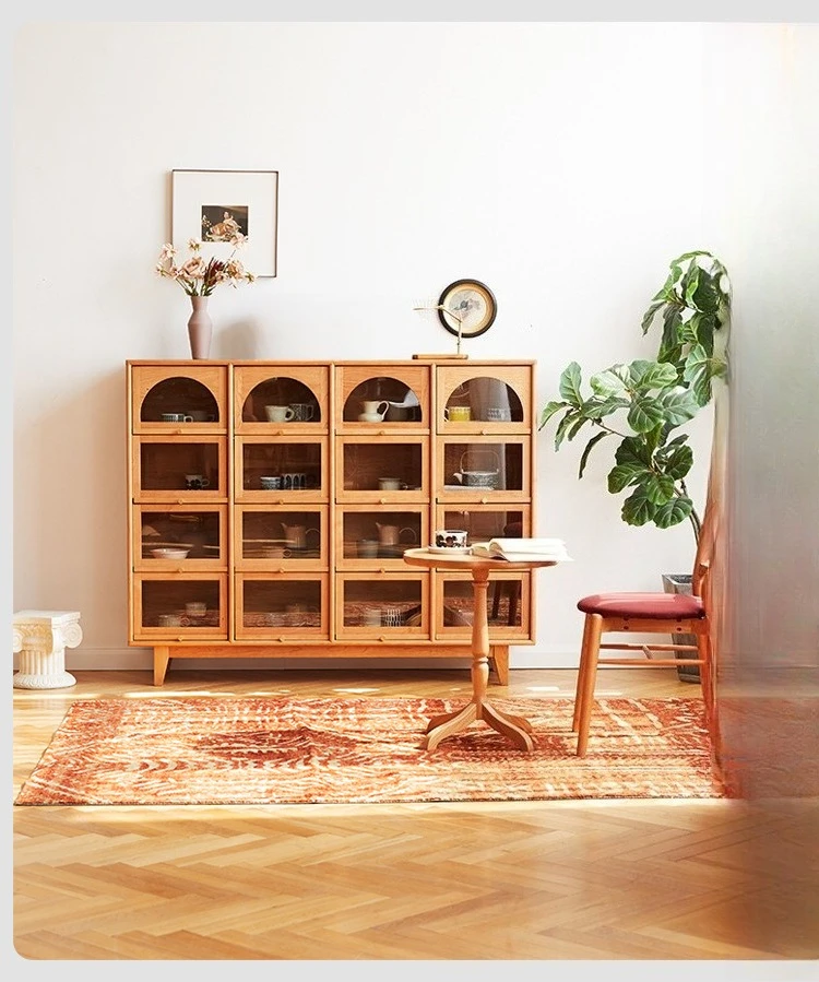 North American cherry wood sixteen-grid cabinet, solid wood cherry wood bucket cabinet, modern simple living room storage locker