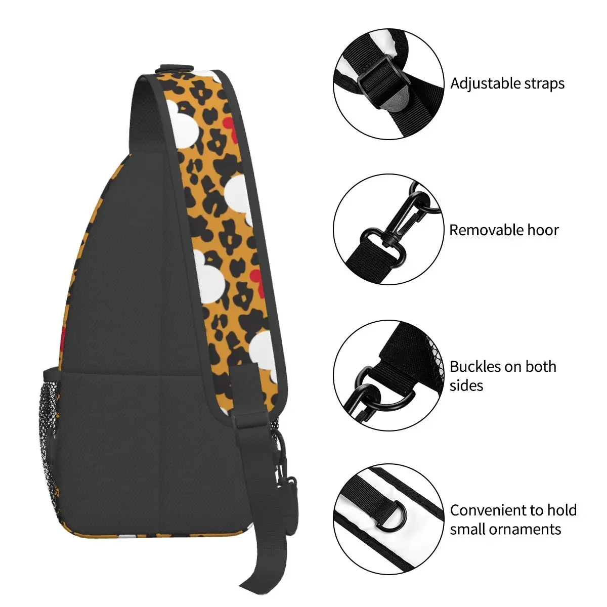 Minnie Mouse Leopard Sling Bags Chest Crossbody Shoulder Backpack Outdoor Hiking Daypacks Pattern School Bags