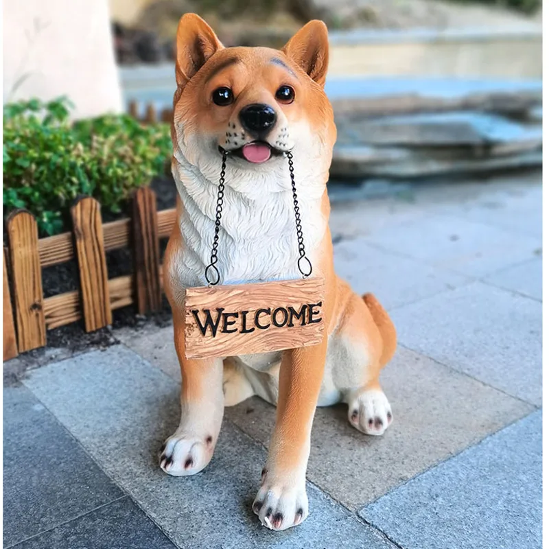 Cute and Realistic Wayfinding Sign for Outdoor Garden, Simulated Dogs, Creative Resin Welcome Card, Home Foyer, Animal Sculpture