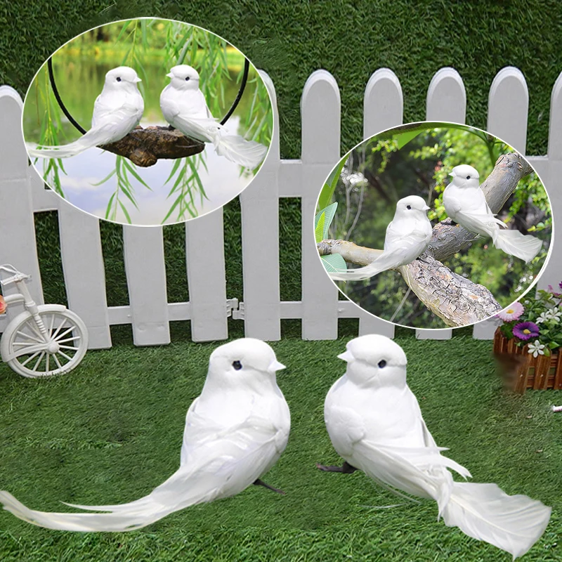 1PCS Artificial Birds Simulated little bird, white bird, feathered bird, little white dove Decoration