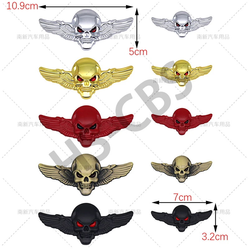 Metal 3D Skull Head Wing Totem Badge Car Rear Trunk Fender Stickers Auomobile Motorcycle Body Decoration Sticker Accessories