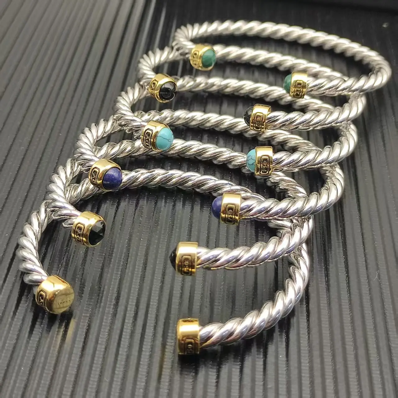 New S925 Sterling Silver 6MM Newline Cuffs Gem Tropical Bracelet Neutral Fashion Personality Classic Trend Retro Luxury Jewelry