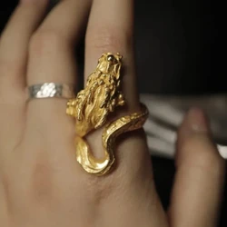 Ethnic Style Gold Color Fashionable Mature Men Personality Eye-catching Jewelry Floating Dragon Freely Fluttering Design Jewelry