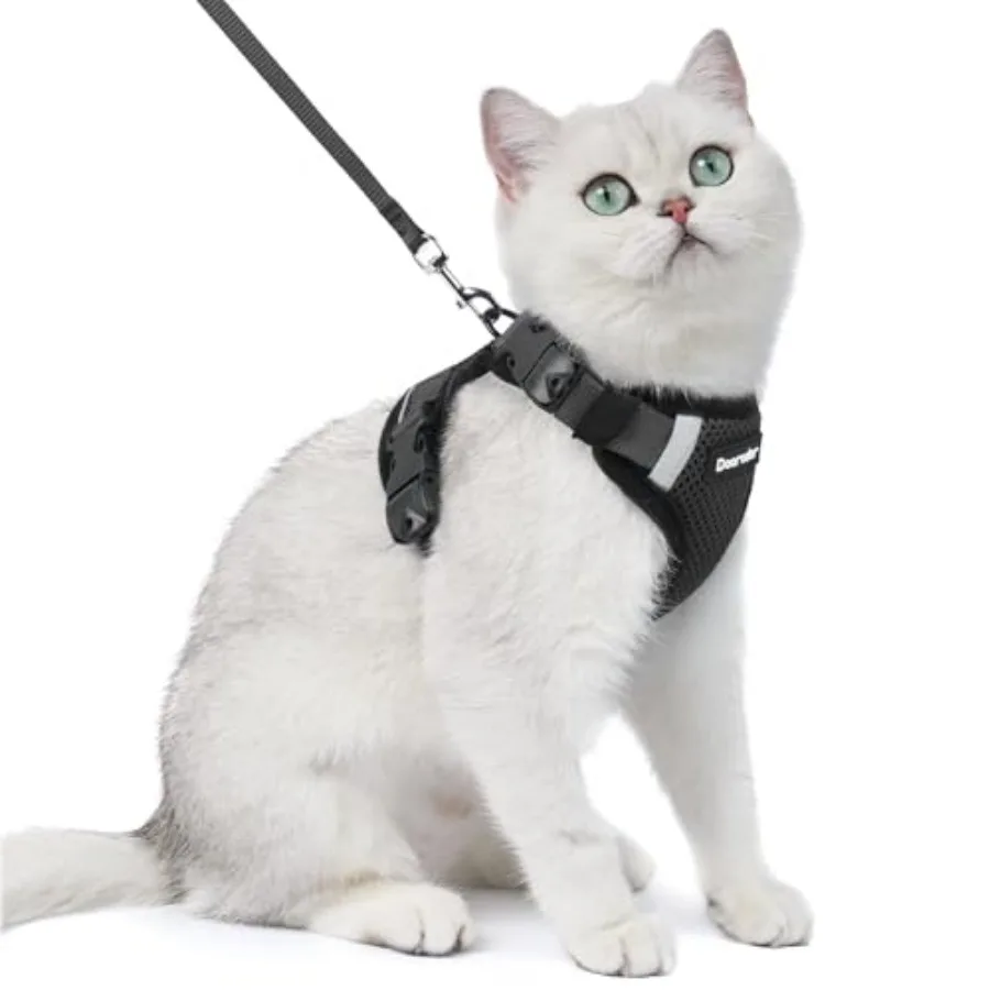 

Cat Harness and Leash Set, Escape Proof Soft with 3 Adjustable Buckles, Comfortable Vest Easy to Wear Kitten Harness with Refle