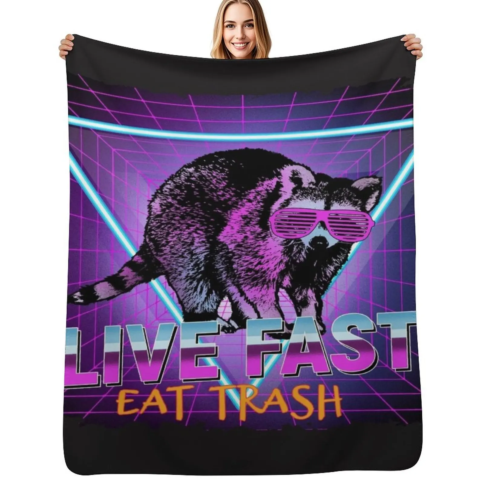 

Raccoon Raccoons Live Fast Eat Trash Panda Funny Retro Gift Throw Blanket Flannel Fleece Soft Warm Throw Blanket