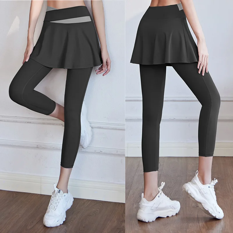 Women Yoga Tenis Skirts High Waist Fake Two Pieces Sports Leggings Fitness Gym Quick-Dry Skirt Athletic Running Legging