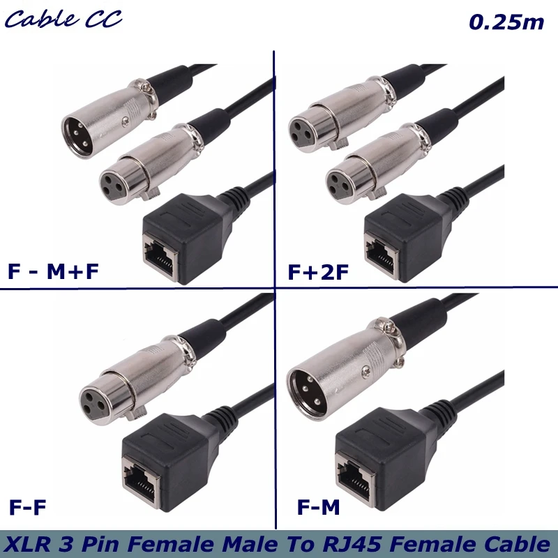 

3Pin DMX XLR male female to RJ45 female Y Splitter Cable 2 Channel Multi Network Breakout for Stage light and Recording Studio