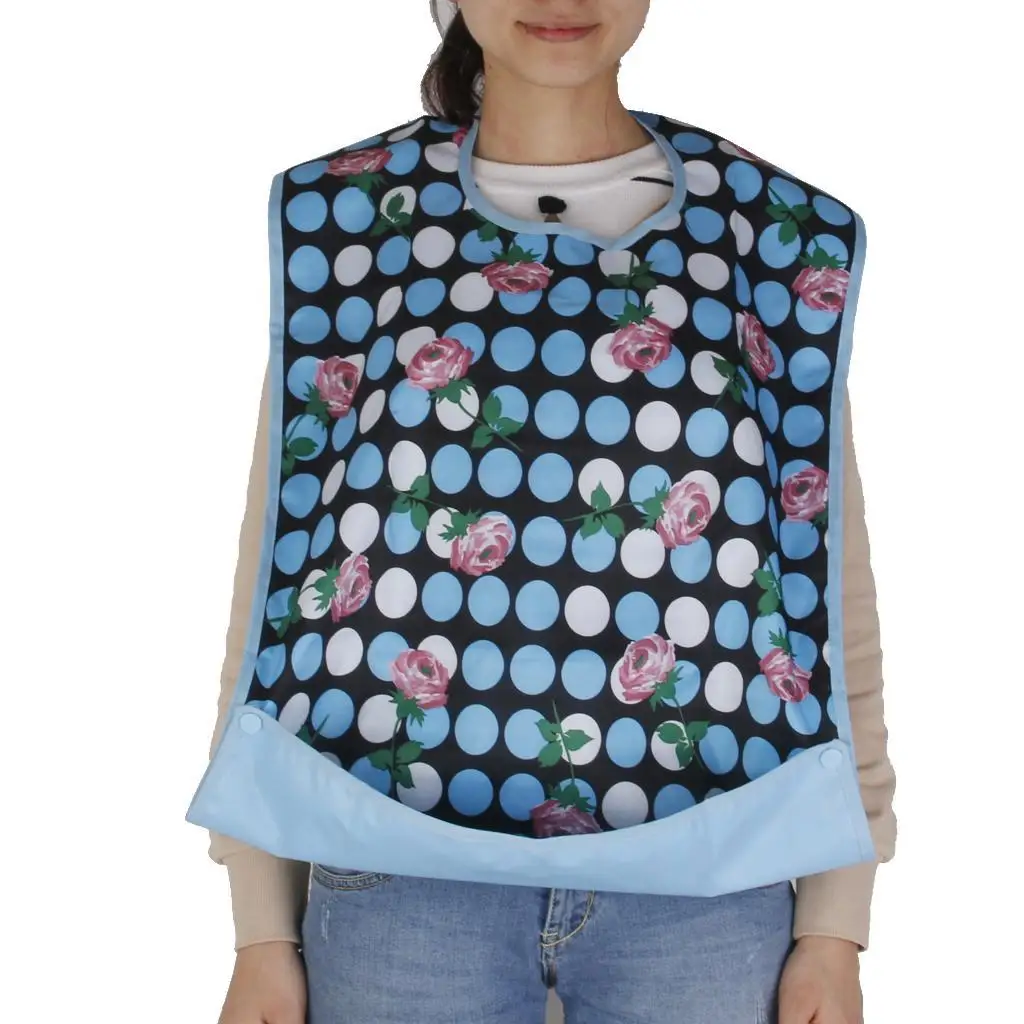 Waterproof Adult Mealtime Bib Protector Disability Aid Apron - Floral Dots