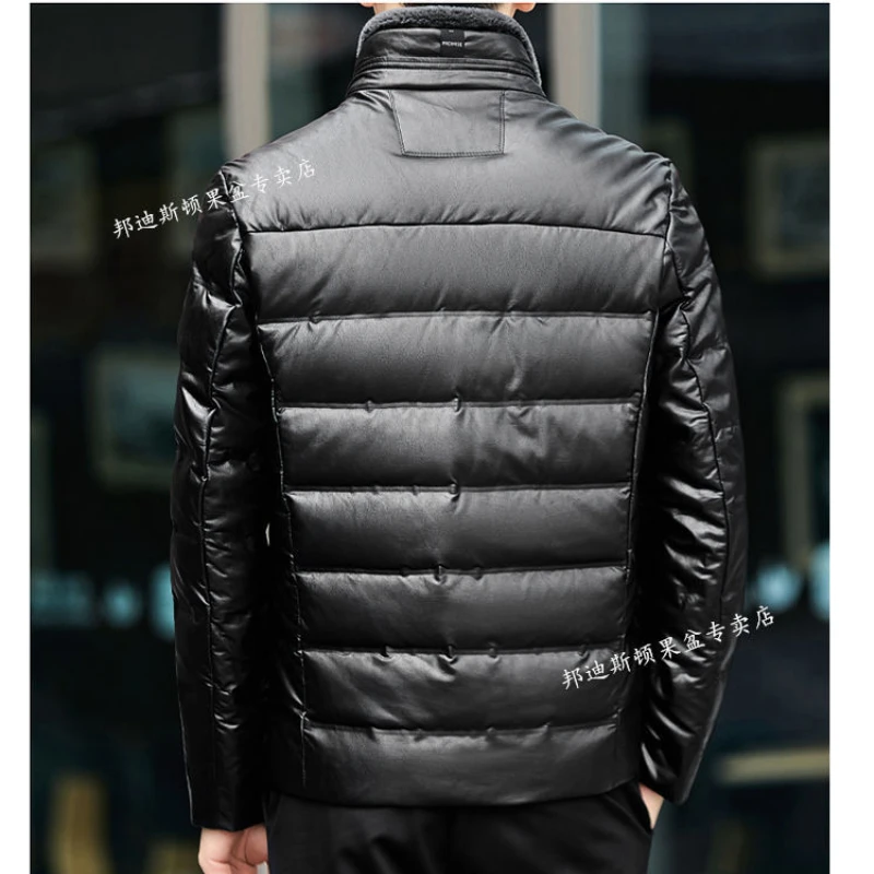 Higher Quality Mens Leather Jacket Winter Windproof 90% White Duck Down Down Jacket Collar Thick Warm Coat Outwear Puffer Coats