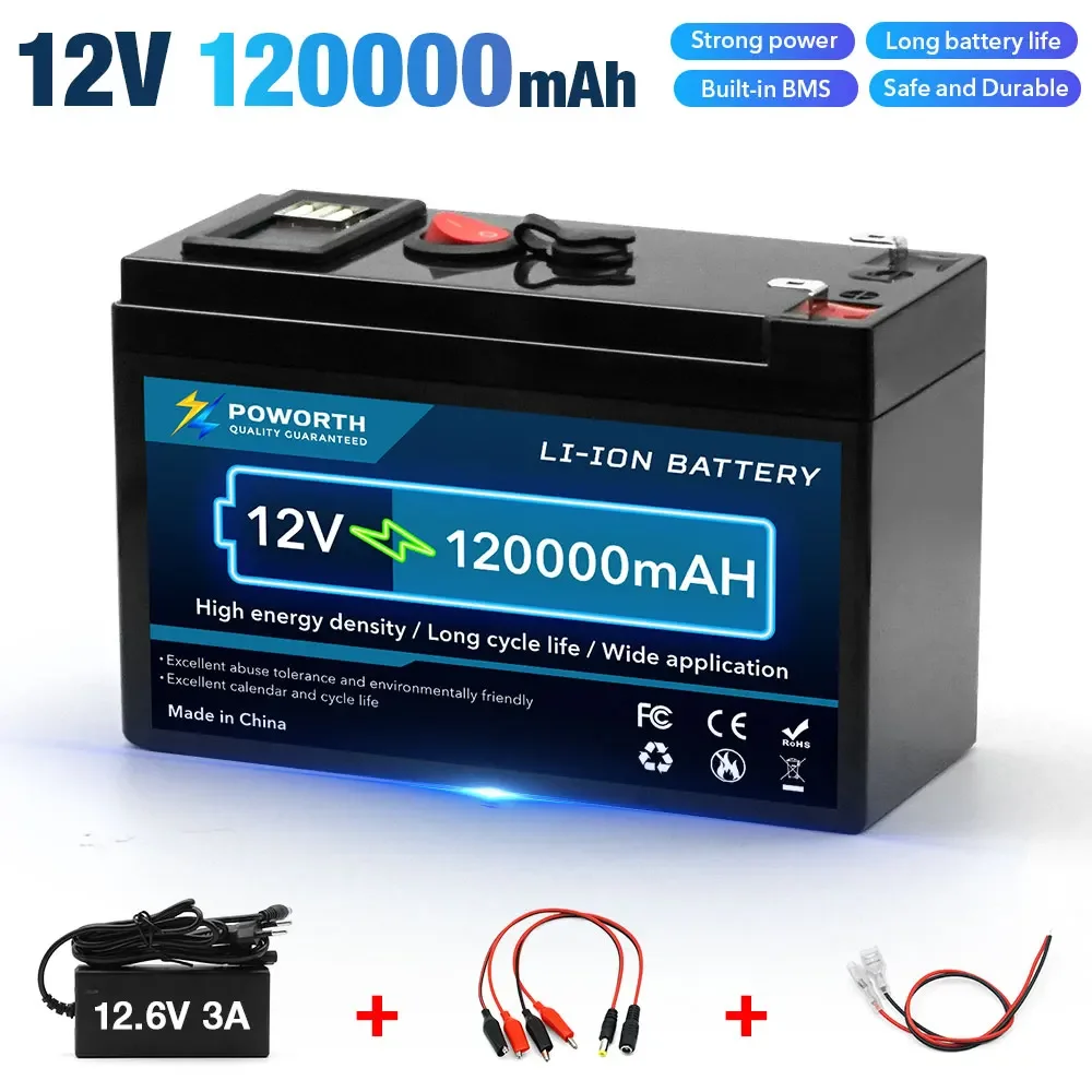 

12V 120Ah Lithium Ion Deep Cycle Rechargeable Battery for Solar/Wind Power UPS Scooters Lighting Fish Finder Built-in 120A BMS