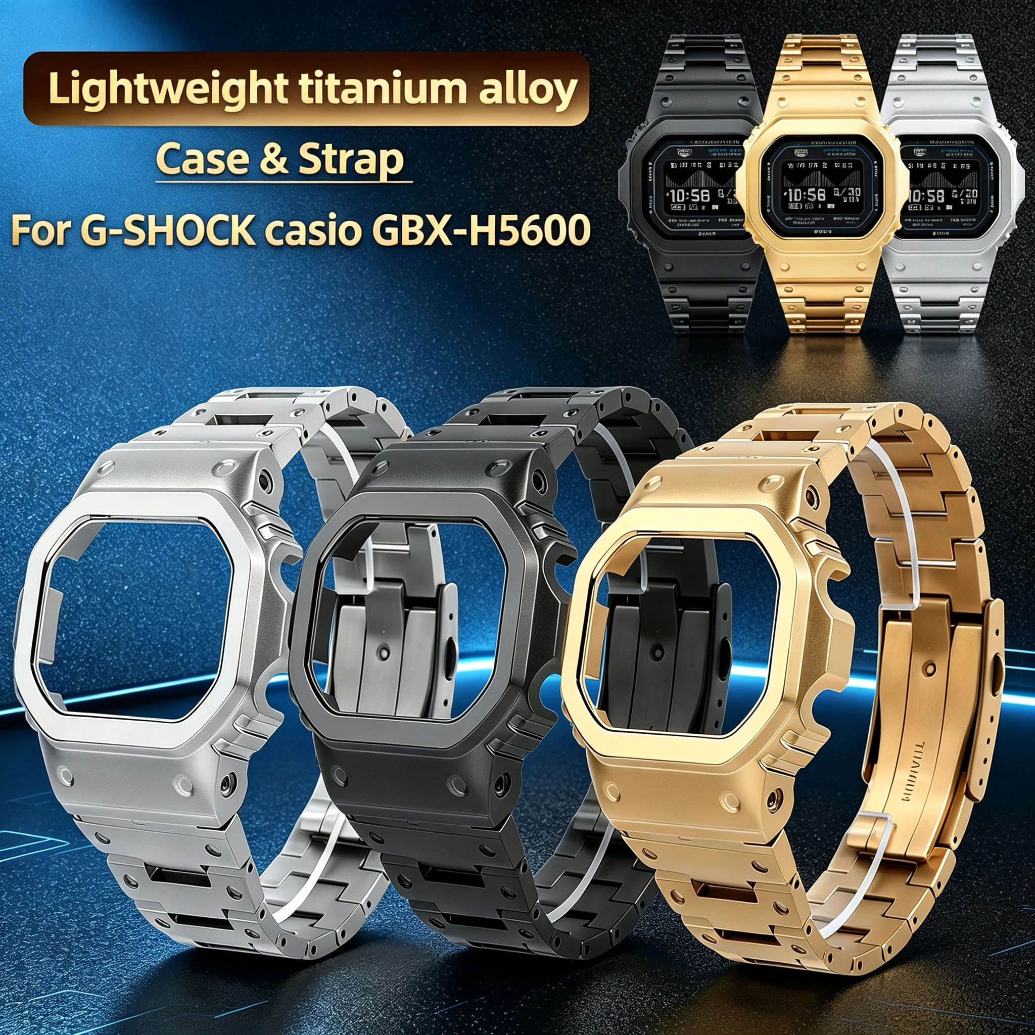 カシオg-shock-gbx-h5600シリーズ用超軽量チタン合金改造キット-金属製ケース＆ストラップ-ベゼルシェル-ウォッチバンド-時計アクセサリー