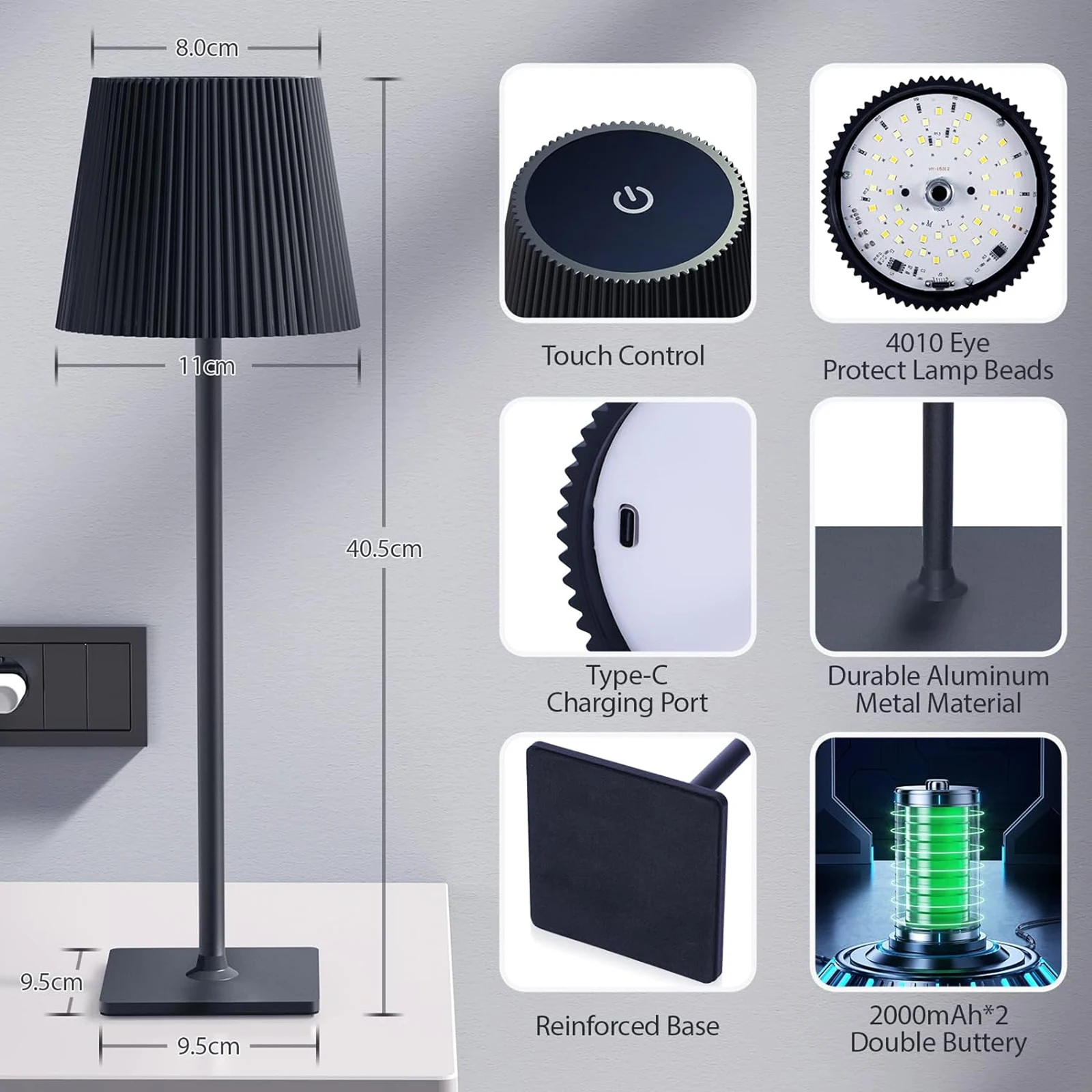 2 Packs Led Tafellamp Moderne Led Bureaulamp Met Touch Control Dimbaar Nachtlampje Met 3 Kleurtemperaturen Voor Woonkamer