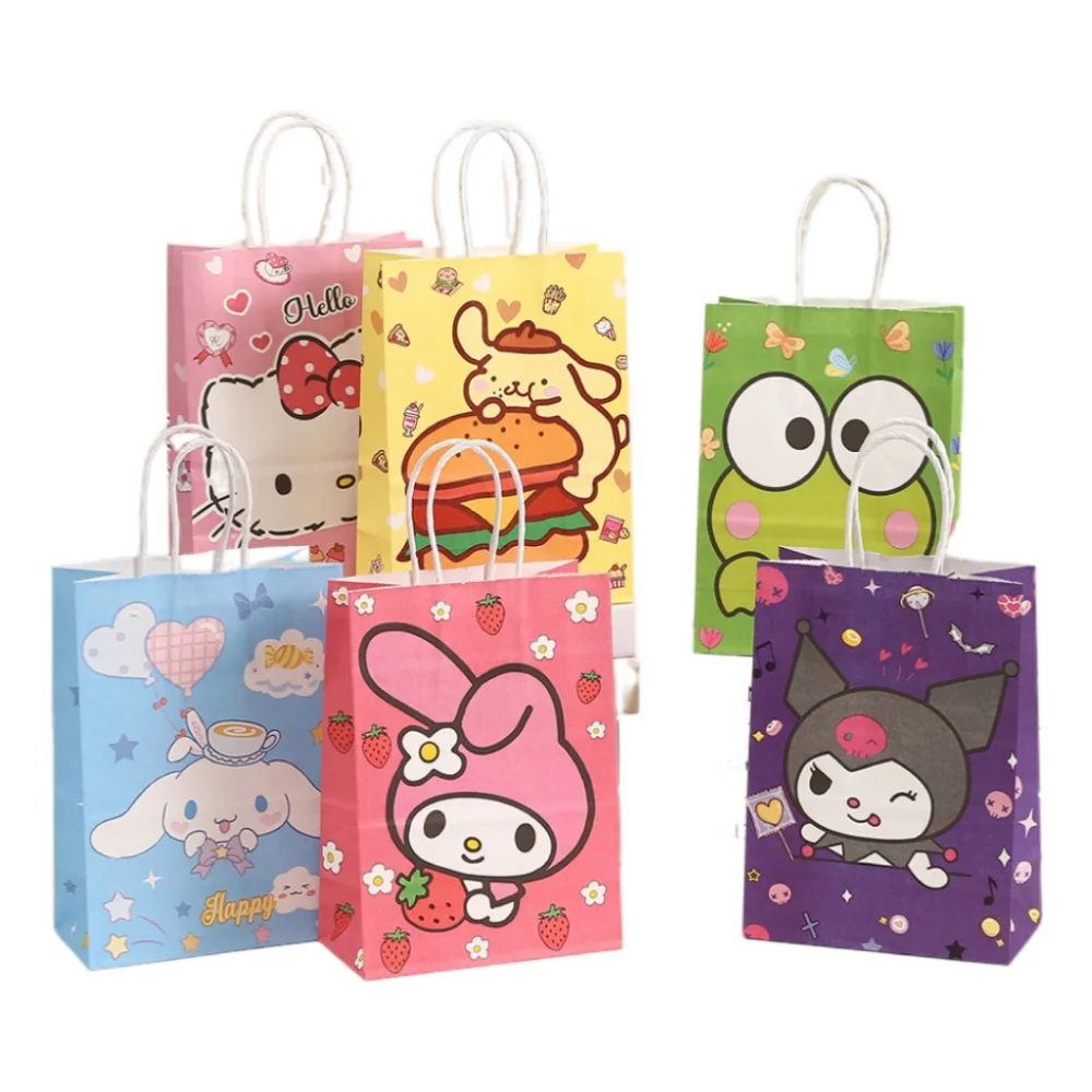 1/2/4/12pcs Sanrio Series Kuromi 21x15x8cm Kraft Paper Bag Anime Cartoon Print Children Party Supplies Candy Gift Bag Handbag