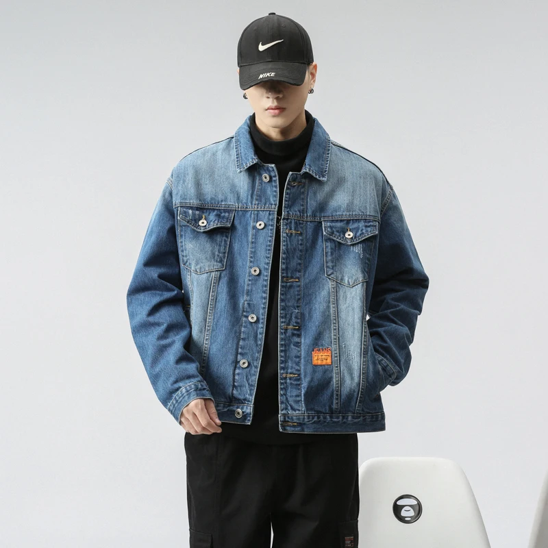 

Весна 2023: Мужская джинсовая куртка в стиле ретро, свободного кроя, универсальная рабочая одежда, молодежная модная куртка из смесового хлопка и полиэстера с длинными рукавами