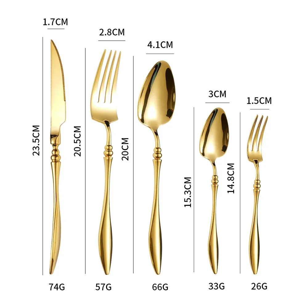 5PCS Luxury 304 Stainless Steel Cutlery Flatware Set Steak Knife Fruit Forks Spoon Tableware Dinnerware Dishwasher Safe Gift