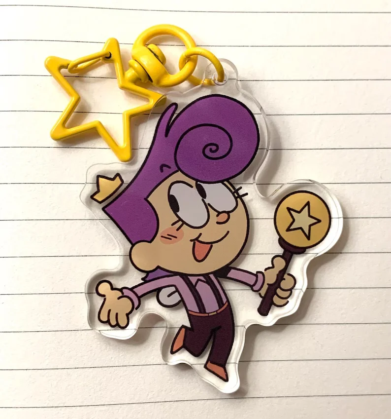 Cute Q-version cartoon girl acrylic keychain star shaped buckle Kawaii character bag pendant backpack handbag decoration gift