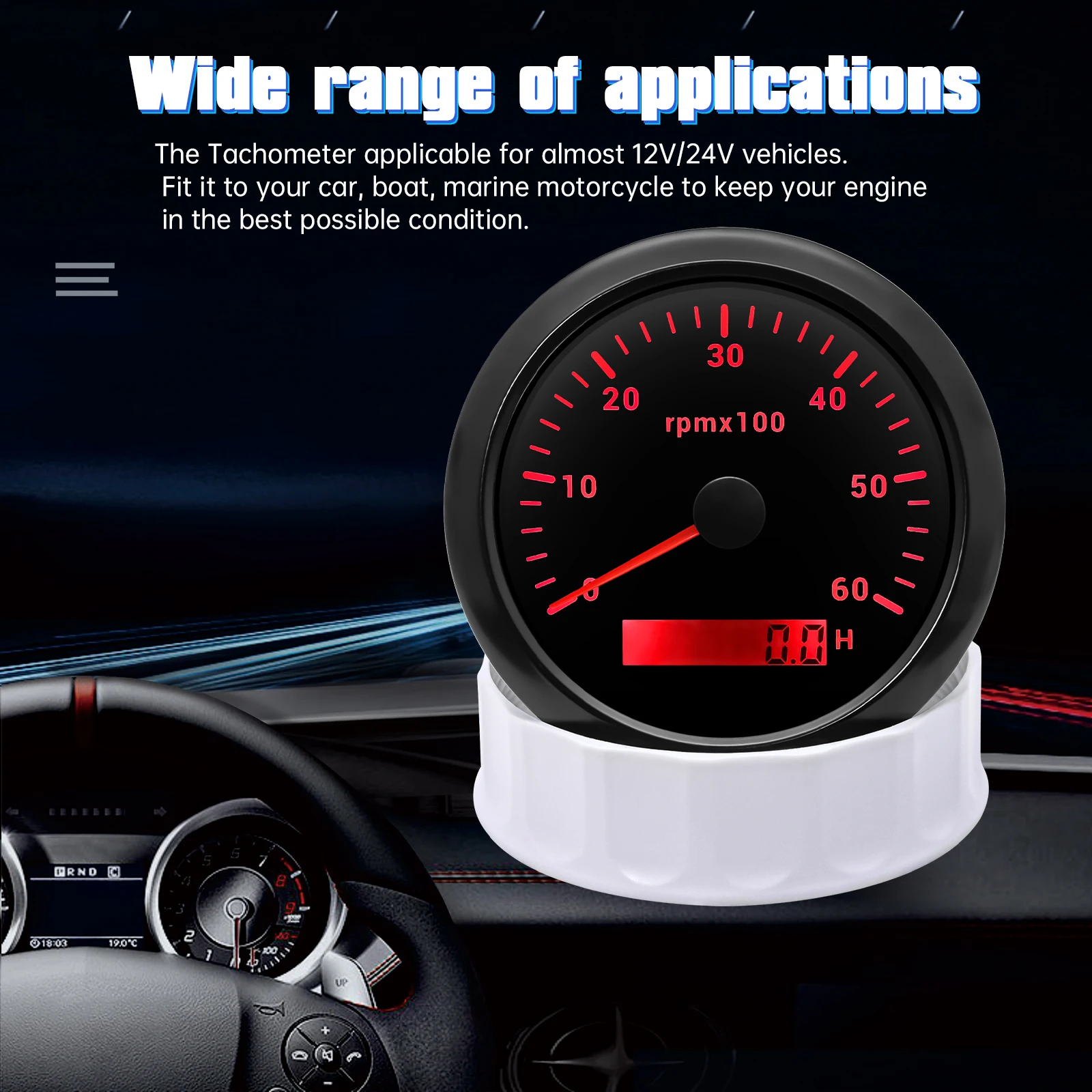 AD New 85mm Tachometer For Boat Marine Tacho Meter Gauge 3k~8k RPM LCD Hourmeter 7 Colors Backlight Tacho Meter Sensor For Car