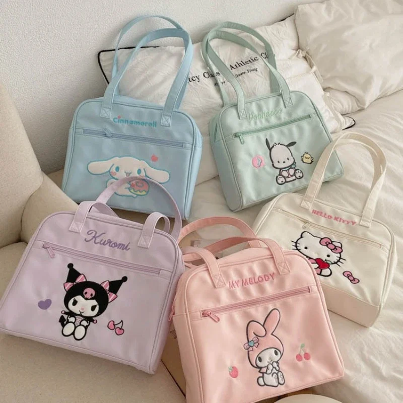 Sanrio Hello Kitty Women's Shoulder Bag Cartoon Cute Kulomi Melody Embroidery Tote Girls Large Capacity Bowling Bag Shoulder Bag