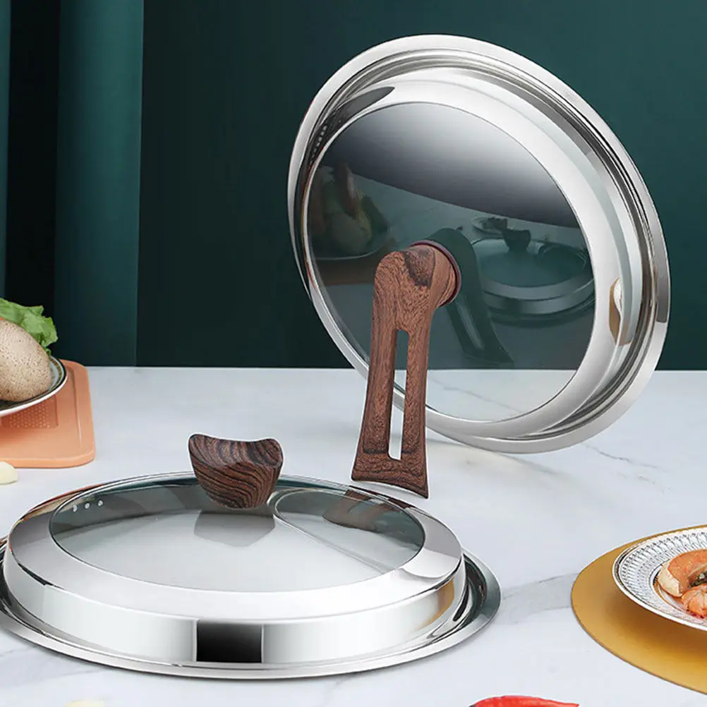 

Universal Glass and Stainless Steel Pot Cover with Wood Handle Anti-Splash Overflow Lid for Wok Frying Pan Cookware Visible