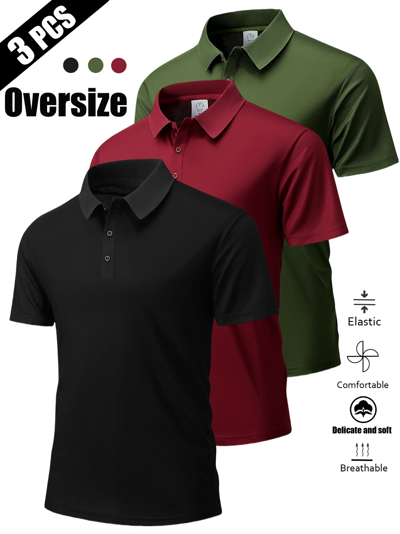 

Мужской летний комплект из 3 предметов: ультратонкая дышащая рубашка-поло больших размеров, однотонная, с коротким рукавом, ручной вязки.