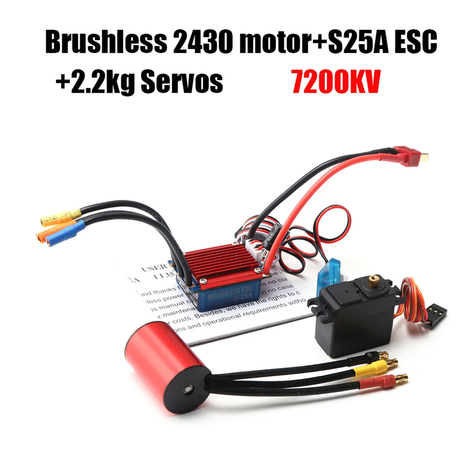 S2430 7200KV Motore Brushless 4P Sensorless 25A Brushless ESC Regolatore di Velocità Elettrico 2.2KG Servo per 1/16 1/18 RC Car Truck