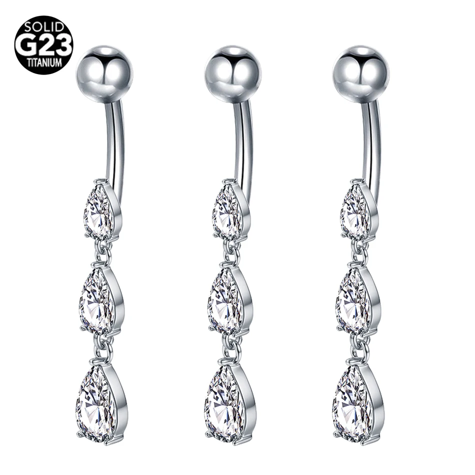 

1PC 14G Dangle Belly Button Rings Titanium Navel Piercing Belly Bars Waterdrop Pendant Navel Nail Piercing Ombligo Jewelry Women