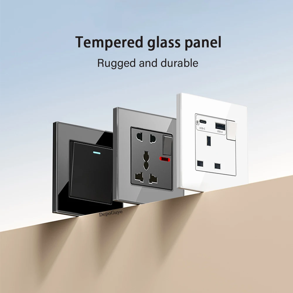 Black UK 13A Wall Socket with USB C 18W Quick Charge Plug Socket, Wall Power Outlet with USB Port, 1-4 Gang Wall Light Switch Pa image 4
