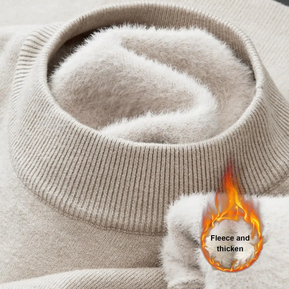 Autumn Winter Men's Turtleneck Sweater Knitted Velvet Warm Long Sleeve Pullover Outdoor Cold-proof Casual Blouse Base Sweater