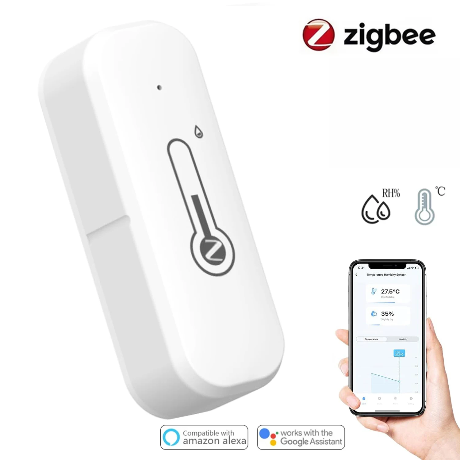 Zigbee3.0 умный датчик температуры и влажности термометр с питанием от батареи приложение умный дом безопасности работает с Google Home
