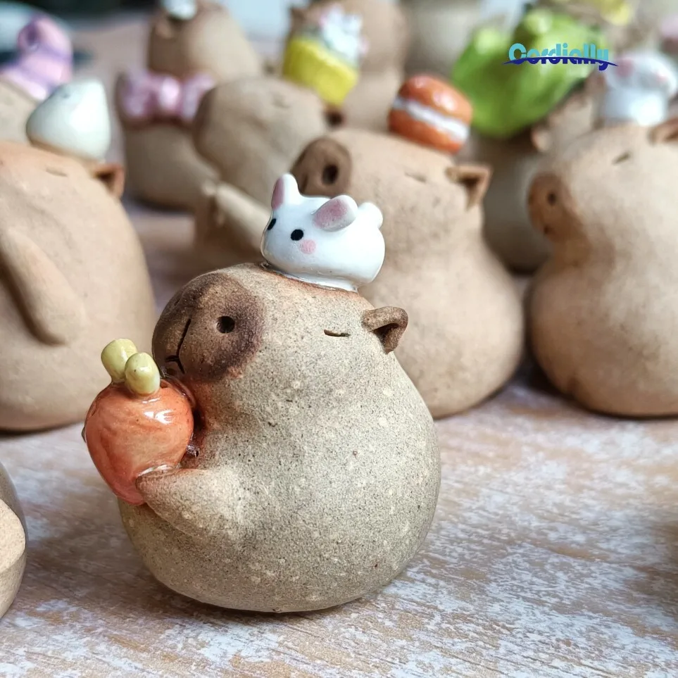 Handmade Ceramic Capybara Backflow Incense Burner Yellow Clay Cute Animal Figurine Incense Stick Holder Home Decor Gift Box