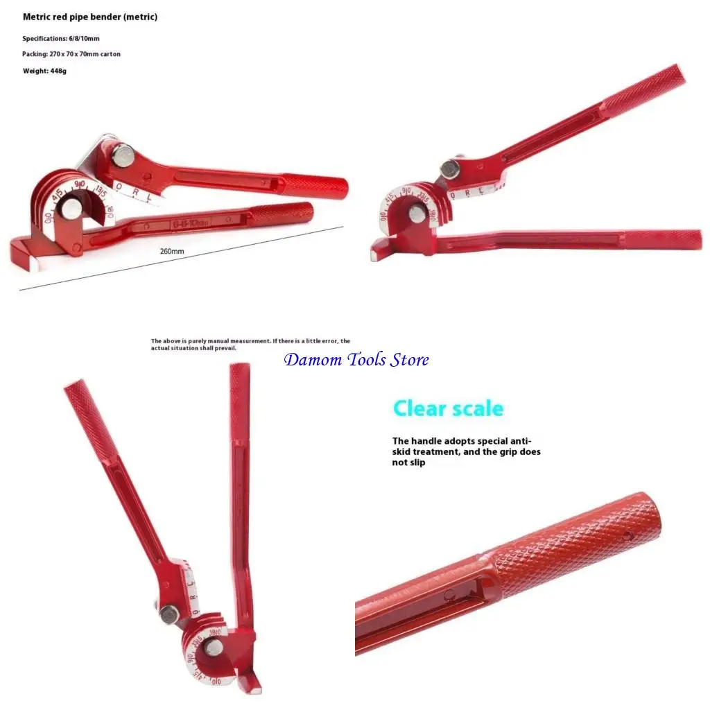 

57BE 3 In 1 Tube Bending Hand Tool 1/4" 5/16" 3/8" For Thin Metal Pipes 0-180 Degree Control Knurled Grip HVAC Plumbing Tool