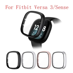 Glass+Case Full for Fitbit Versa 3 Protective Case Screen Protector Hard PC Matte Bumper Shell for Fitbit Sense All-Around Cover