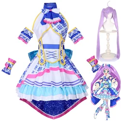 Anime Pripara Manaka Laala Cosplay Costume SoLaMi SMILE Wig Blue White Color Dress Lolita Skirt Woman Sexy Lovely Christmas Suit