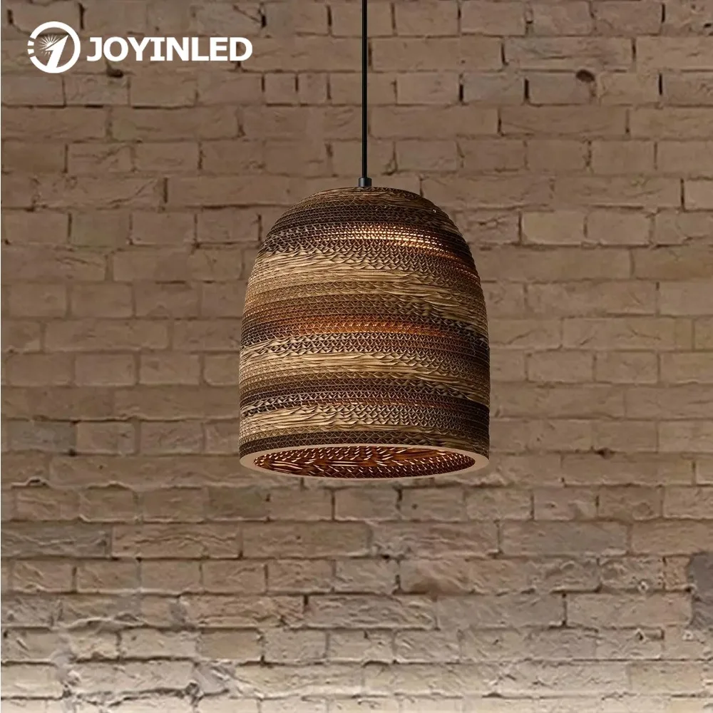 

JOYINLED Nordic Chandelier Modern Brown Paper Shade Adjustable Height Hanging Lamp for Bedroom Kitchen Living Room Dining Room