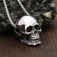 Vintage High Polish Skull Pendant Stainless Steel Punk Hip Hop Skeleton Necklace For Men Gothic Party Jewelry Gifts Dropshipping