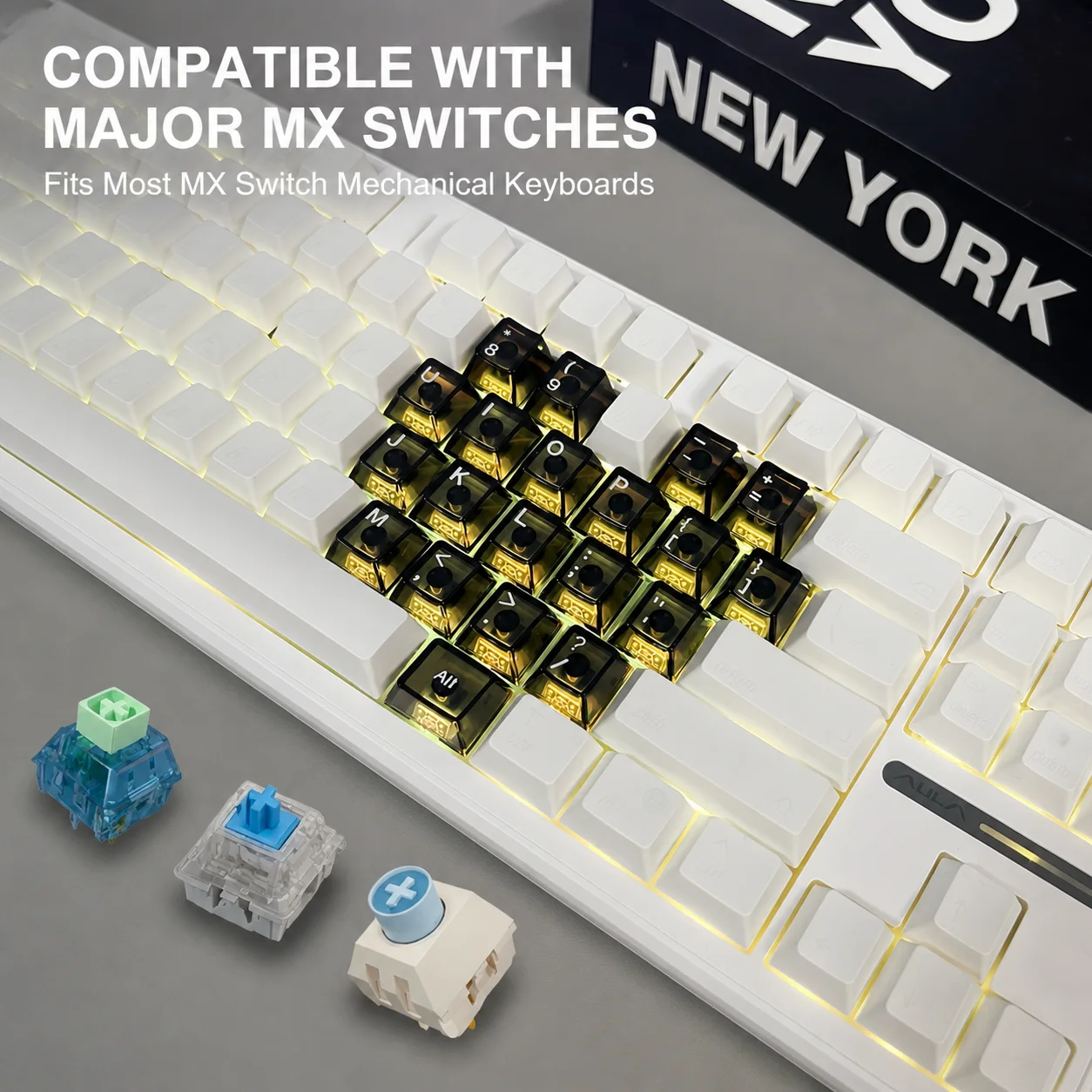 Crystal Transparent Keycaps,PC Material Custom DIY Sweet Heart Keyboard Caps For MX Mechanical Gaming Keyboards, Cherry Profile
