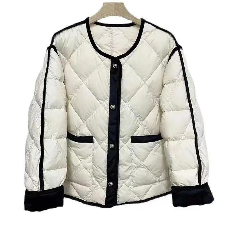 Winter New Fashion Down Cotton Jacket Women Studded V-Neck Warm Bread Outwear Grey Black Cotton-Padded Jackets Coat Female
