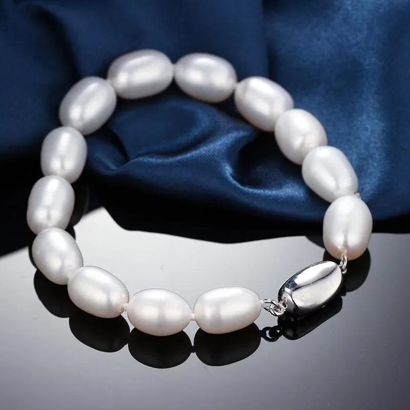 Dainashi 7-8mm Natural Freshwater Pearl Bracelet 925 sterling silver jewelry  Water Drops buckle pearl charms for jewelry making