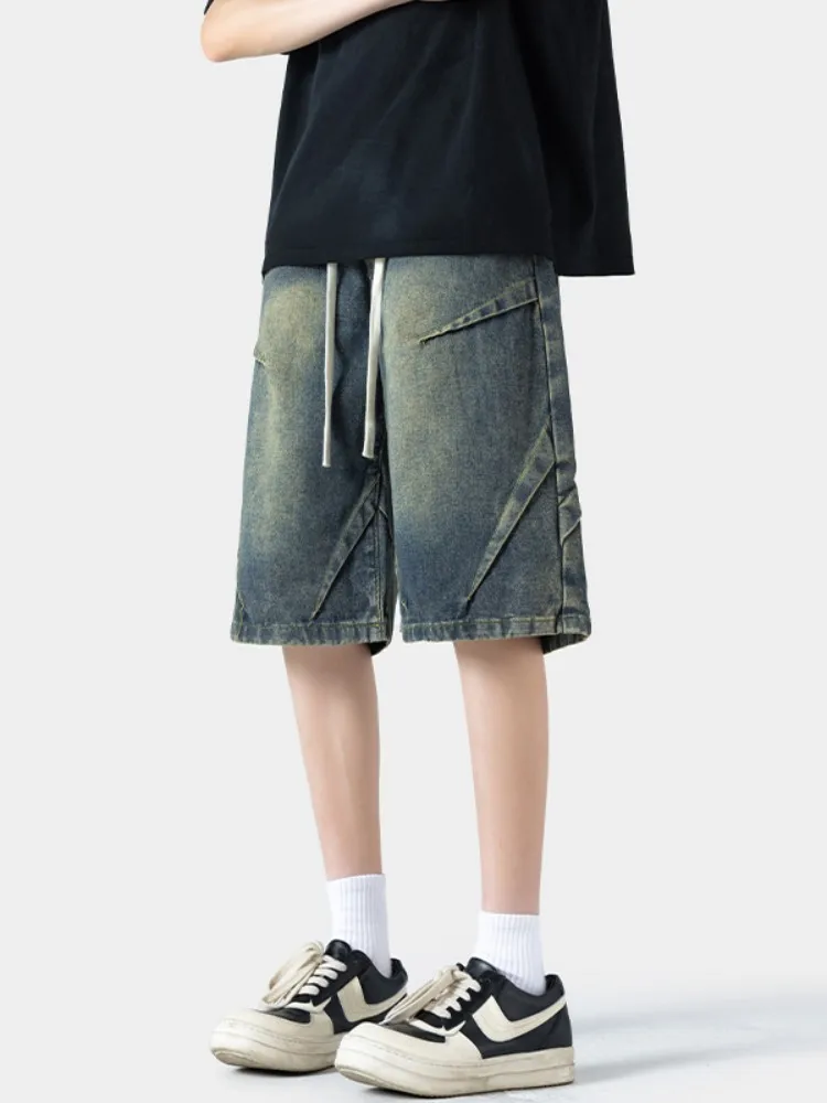 

American Style Loose Fit Thin Denim Shorts for Men Summer Casual Straight Leg Wide Leg Five-Quarter Length Trendy Brand Jeans