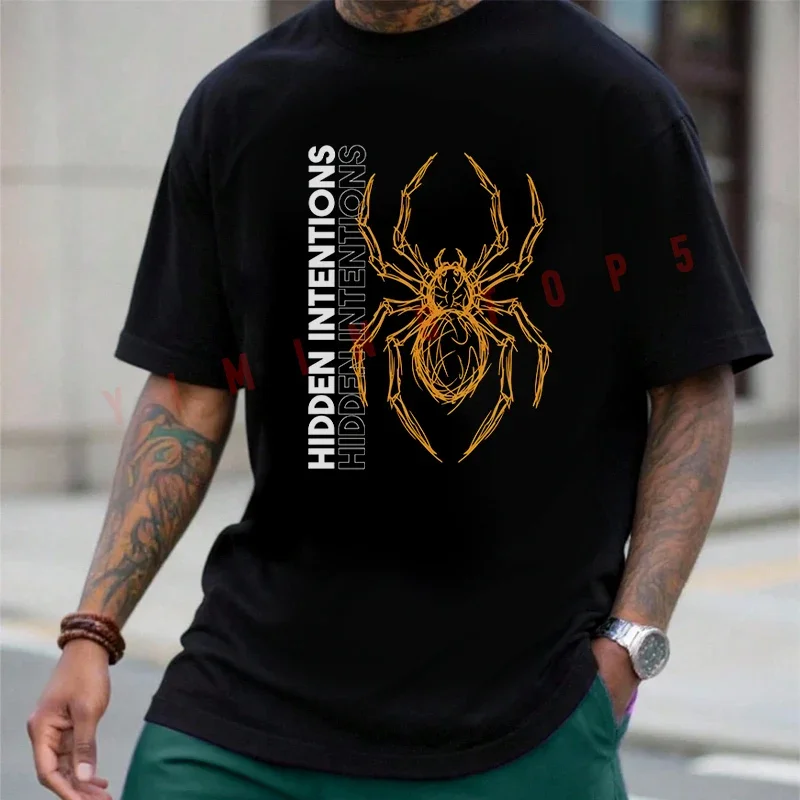 

Orange Scribble Spider And Hidden Intentions Motorcycle T-Shirt Fashion Summer Cotton Men Short Sleeve O-Neck Tee