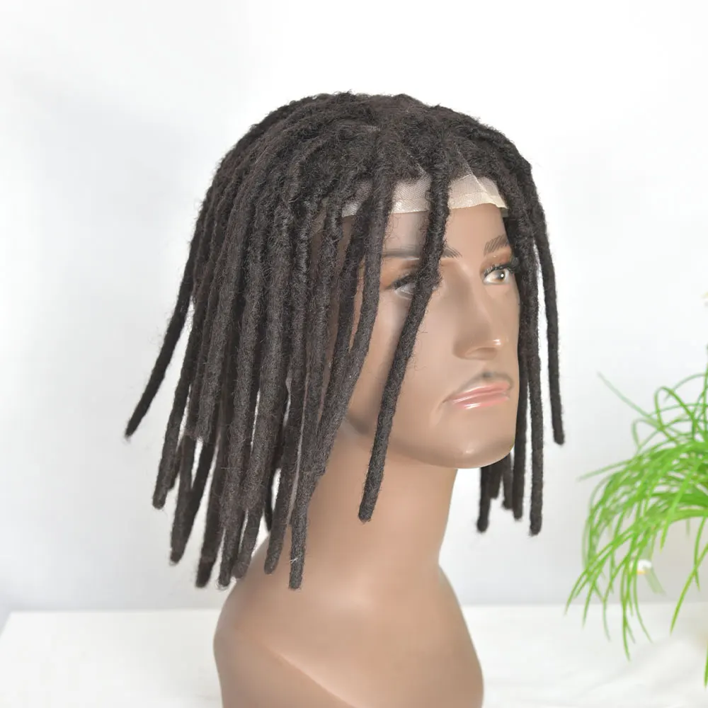 Full French Lace Base Afro Dreadlock Toupee para homens, cor preta, cabelo humano europeu, cabelo do sistema, prótese para perucas, 12"