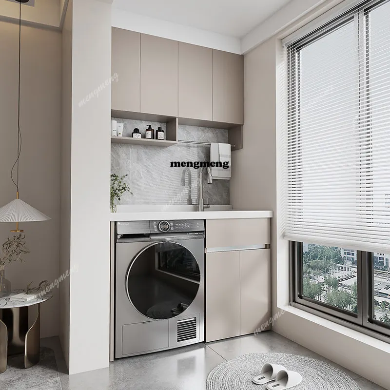 Nordic Stainless Steel Laundry Cabinet Modern Design Customizable Washer Combo Washboard Bathroom Furniture