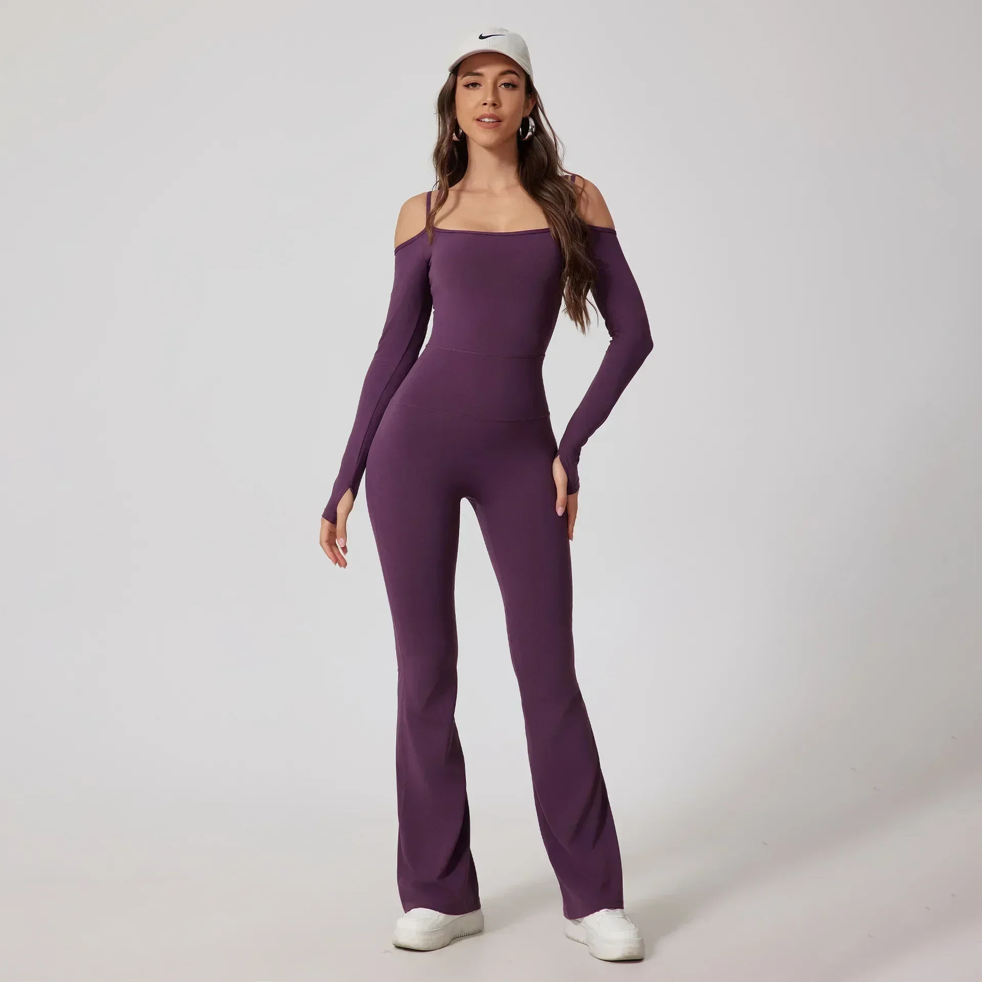 

Seamless Yoga Jumpsuits Sports Fitness High Waist Hip Raise Long-Sleeved Flared Pants Suit Workout Gym Leggings Set for Women