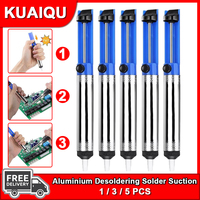 KUAIQU 1/3/5pcs Aluminium Desoldering Solder Suction Pump Manual Wire Tin Pen Removal Device Blue Vacuum Soldering Iron Tools