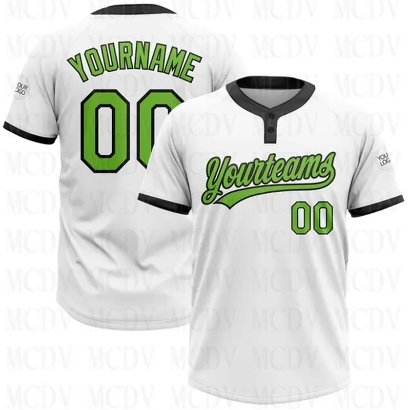 

Custom White Neon Green-Black Two-Button Unisex Softball Jersey 3D Printed Team Name Number Jerseys Sports Wear Adult Youth