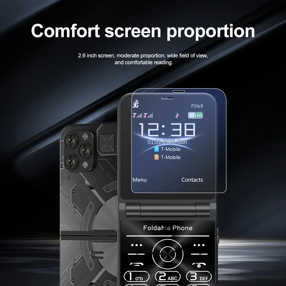 SERVO Flilo9 Ponsel Lipat 3G WCDMA Perekam Panggilan Senter Panggilan Cepat Daftar Hitam Flip Ponsel Seluler Dual SIM Siaga
