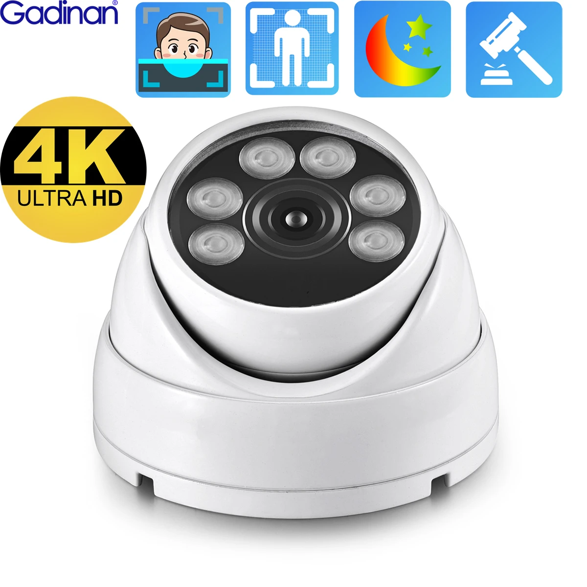 

Gadinan 4K 8MP IP Camera Outdoor CCTV Security Protection POE Dome Color Night Vision Face Detection Network Surveillance XMEYE