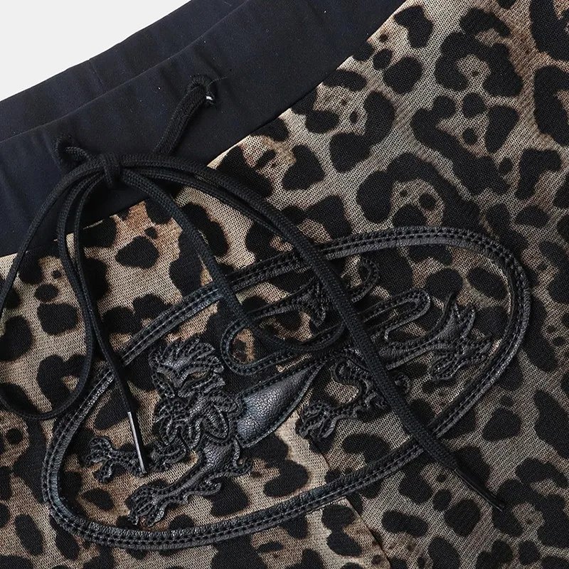 Retro Sexy Leopard Print Shorts Women's Street Style Casual High Waist Tight Fit Straight Leg Pants Asymmetrical Summer Hot P...